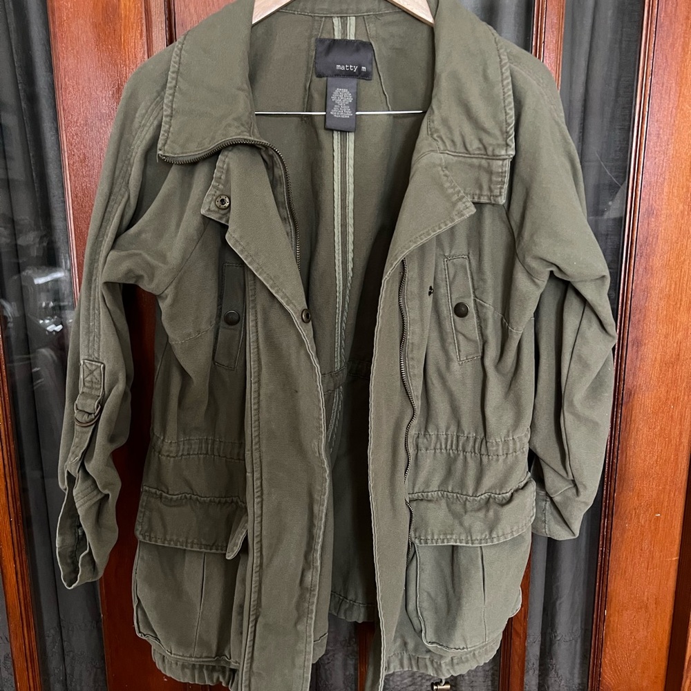 Matty M Cotton Utility Cargo Army Jacket with Pockets